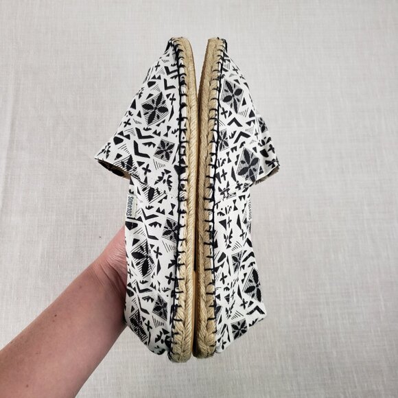 Soludos Dali Espadrille Ivory Black Printed Canvas Shoe Size 45 US Mens 11-11.5 - Picture 7 of 9